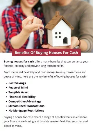 Benefits Of Buying Houses For Cash