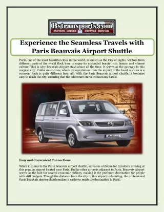 Experience the Seamless Travels with Paris Beauvais Airport Shuttle