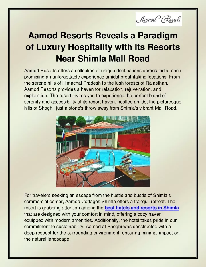 aamod resorts reveals a paradigm of luxury