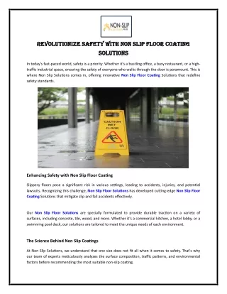 Revolutionize Safety with Non Slip Floor Coating Solutions