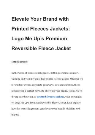 Elevate Your Brand with Printed Fleeces Jackets_ Logo Me Up’s Premium Reversible Fleece Jacket·