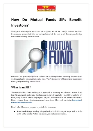 How Do Mutual Funds SIPs Benefit Investors