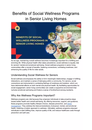 Benefits of Social Wellness Programs in Senior Living
