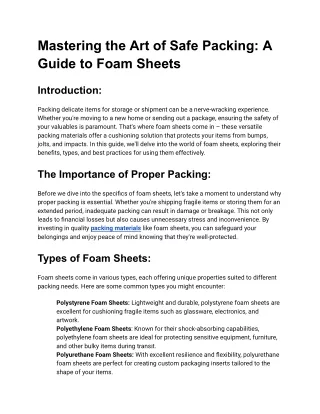 Protective Foam Sheets for Safe Packing | Quality Packing Materials