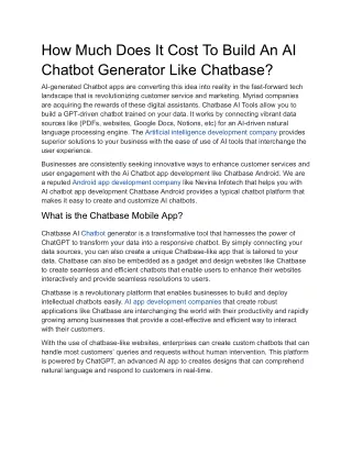 How Much Does It Cost To Build An AI Chatbot Generator Like Chatbase