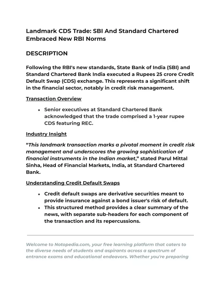 landmark cds trade sbi and standard chartered