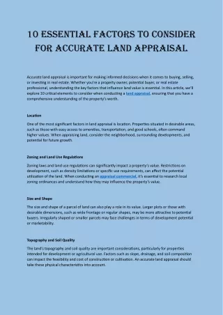 10 Essential Factors to Consider for Accurate Land Appraisal