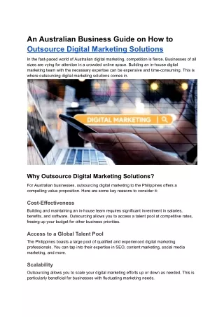An Australian Business Guide on How to Outsource Digital Marketing Solutions