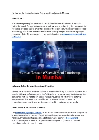Navigating the Human Resource Recruitment Landscape in Mumbai