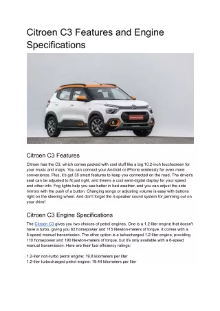 Citroen C3 Features and Engine Specifications