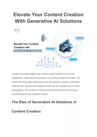 Elevate Your Content Creation With Generative AI Solutions
