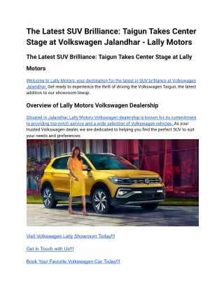 The Latest SUV Brilliance_ Taigun Takes Center Stage at Volkswagen Jaladhar - Lally Motors