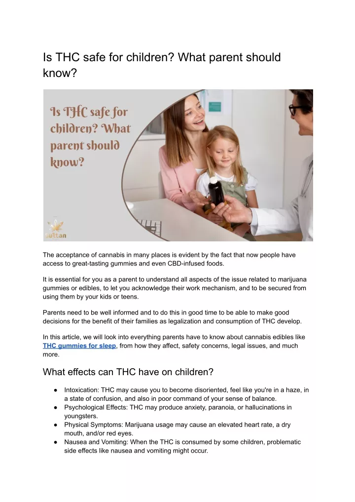 is thc safe for children what parent should know
