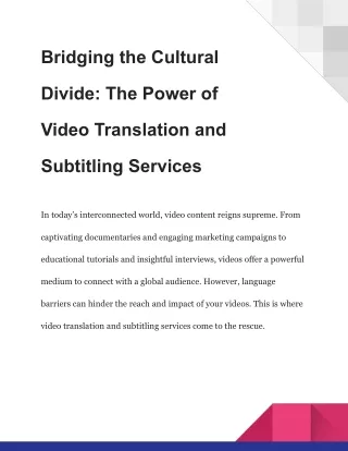 Bridging the Cultural Divide: The Power of Video Translation and Subtitling Serv