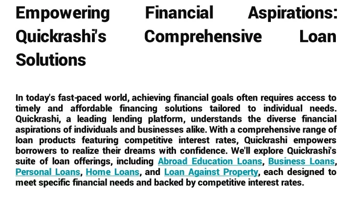 empowering financial aspirations quickrashi s comprehensive loan solutions