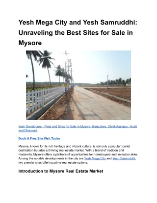 Yesh Mega City and Yesh Samruddhi_ Unraveling the Best Sites for Sale in Mysore