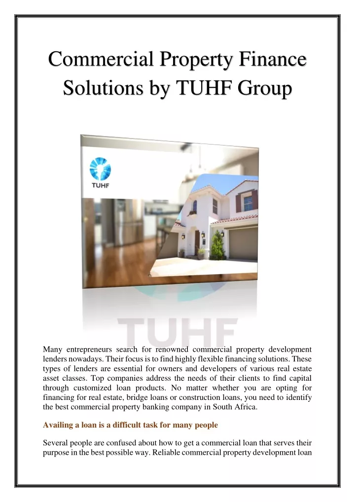 commercial property finance solutions by tuhf