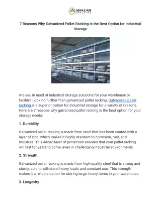 7 Reasons Why Galvanized Pallet Racking is the Best Option for Industrial Storage