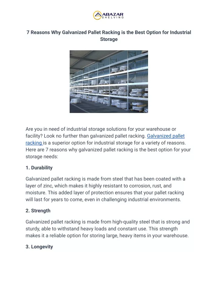 7 reasons why galvanized pallet racking