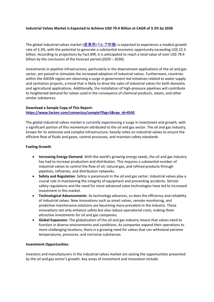 industrial valves market is expected to achieve