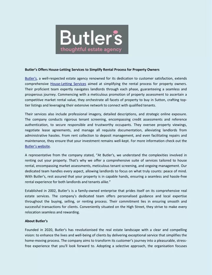 butler s offers house letting services
