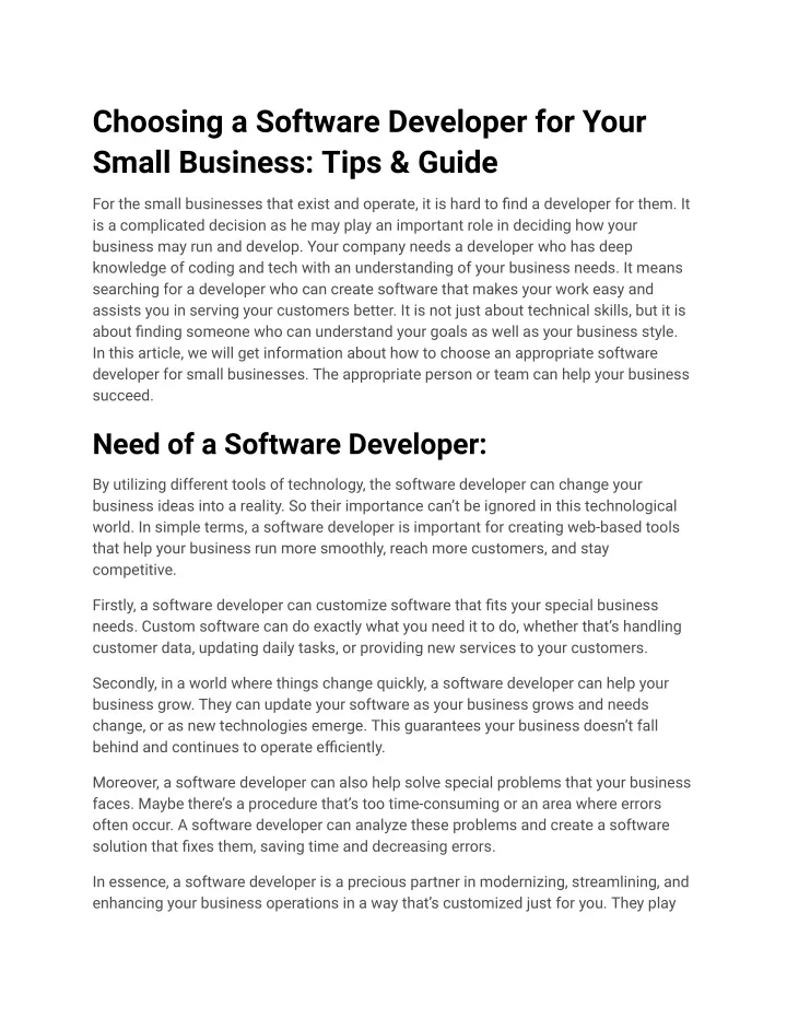 choosing a software developer for your small