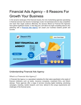 Financial Ads Agency – 8 Reasons For Growth Your Business