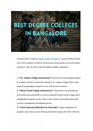 Best degree colleges In Bengalore