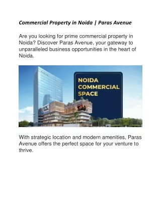 Commercial Property in Noida | Paras Avenue