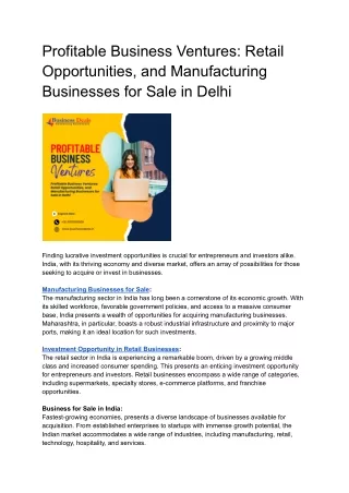Profitable Business Ventures_ Retail Opportunities, and Manufacturing Businesses for Sale in Delhi