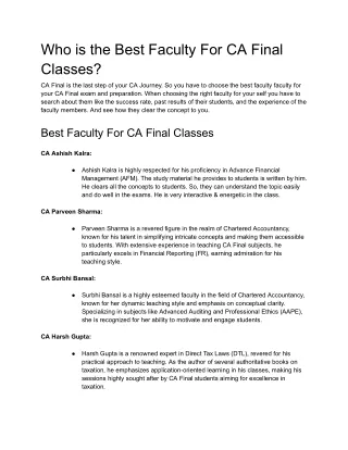 Who is the Best Faculty For CA Final Classes_