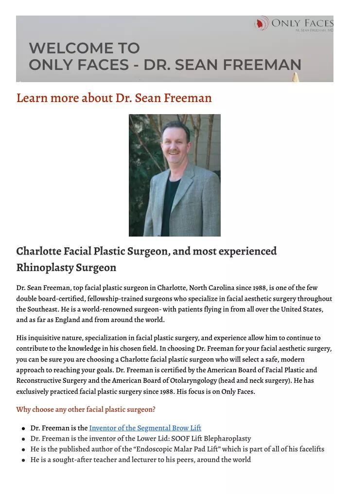 welcome to only faces dr sean freeman