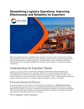 Streamlining Logistics Operations: Improving Effectiveness and Reliability