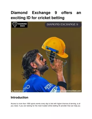 Diamond Exchange 9 offers an exciting ID for cricket betting