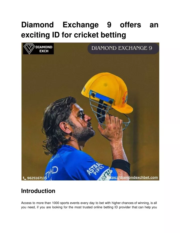 diamon d exchang e 9 offer s a n exciting id for cricket betting