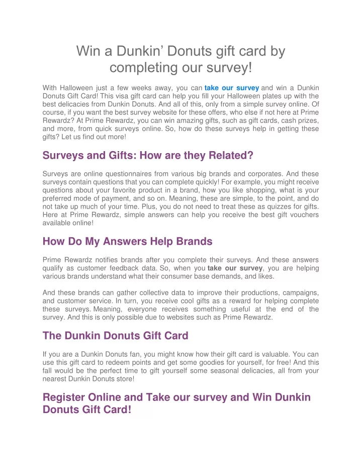 win a dunkin donuts gift card by completing