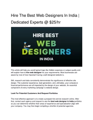 Hire The Best Web Designers In India | Dedicated Experts @ $25/hr