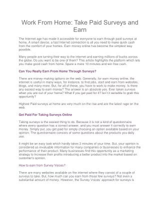 work from home take paid surveys and earn