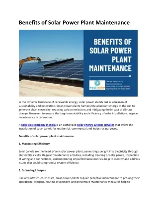 Benefits of Solar Power Plant Maintenance