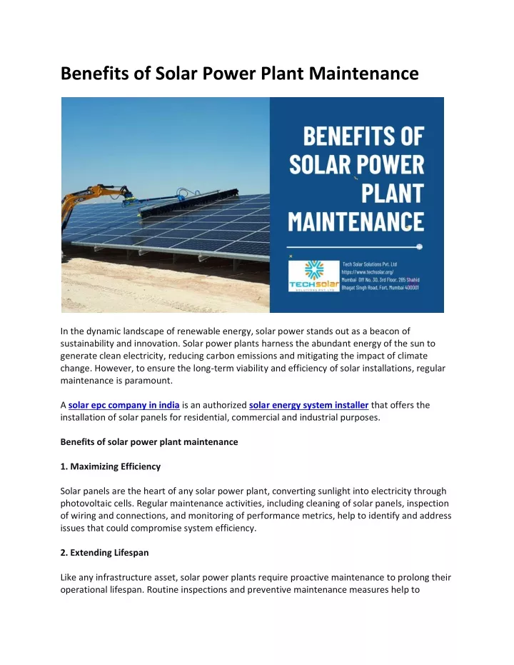 benefits of solar power plant maintenance