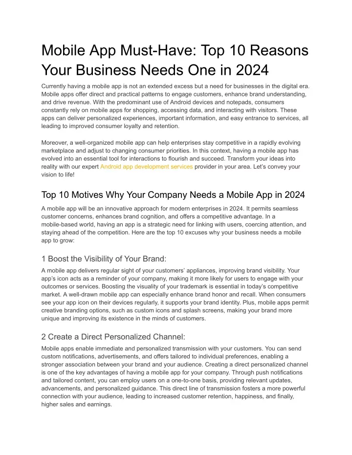 mobile app must have top 10 reasons your business