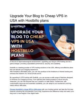 Upgrade Your Blog to VPS Hosting USA with cheap Hostbillo plans