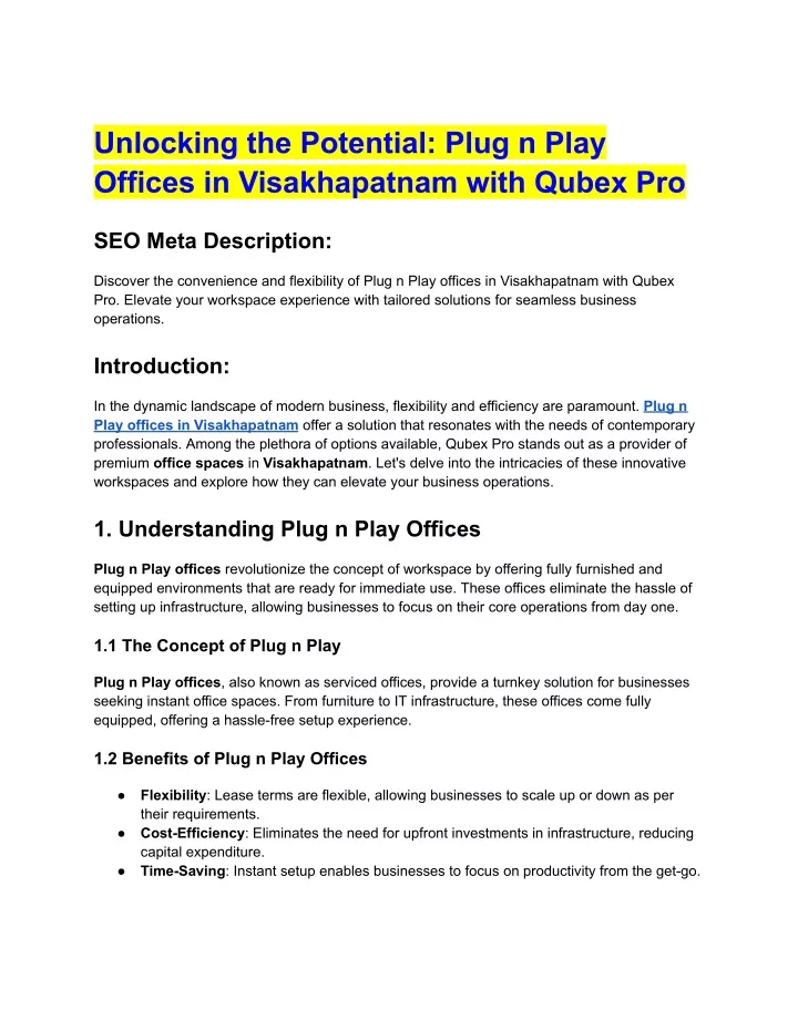 unlocking the potential plug n play offices