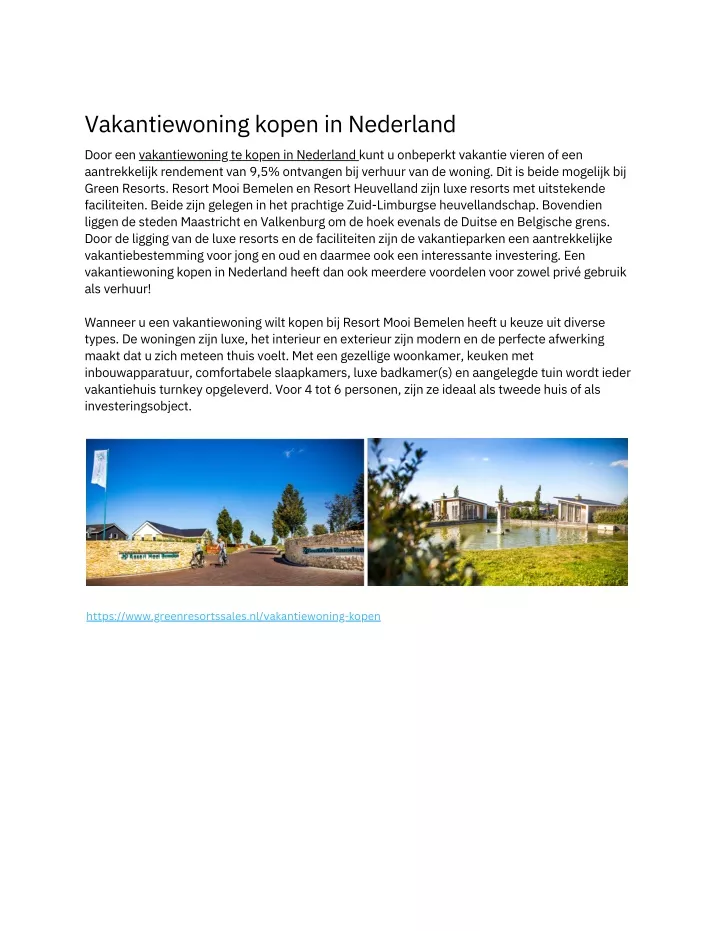 vakantiewoning kopen in nederland