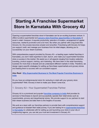 Starting A Franchise Supermarket Store In Karnataka With Grocery 4U