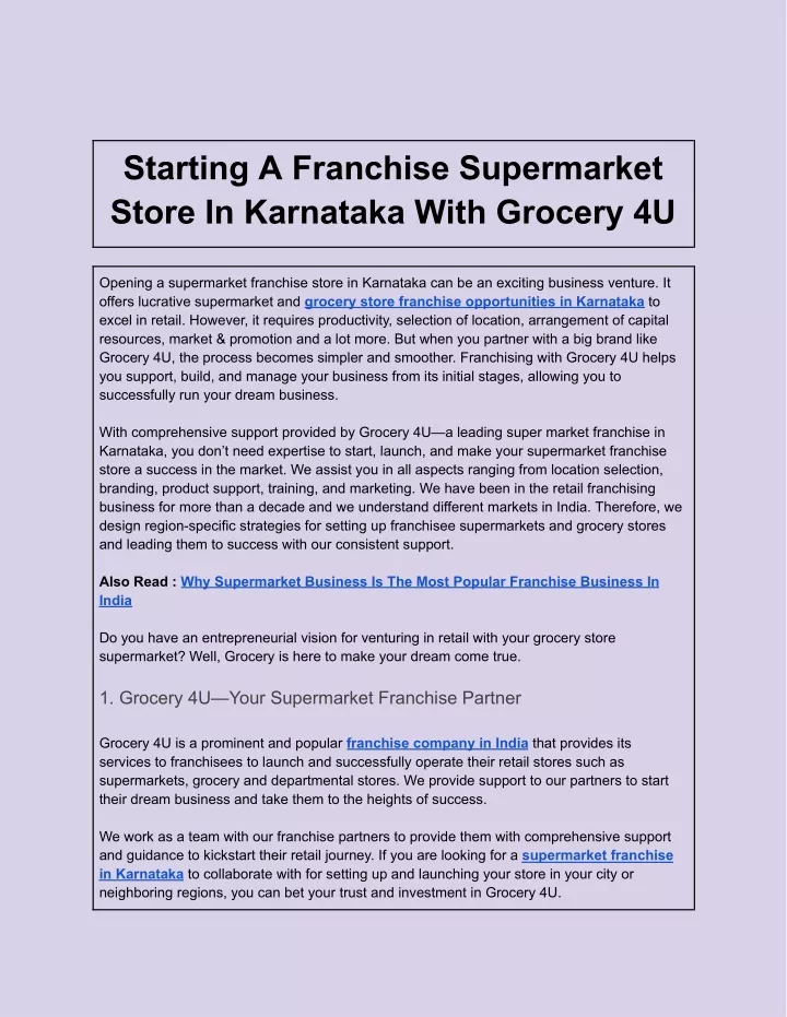 starting a franchise supermarket store