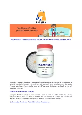Buy SriSatymev Tabasheer Banslochan Tabachir Bambusa Arundinaces Jar Pack Seed (250 g)