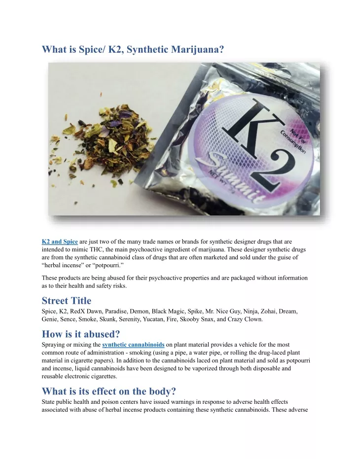 what is spice k2 synthetic marijuana