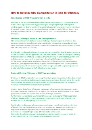 how to optimize odc transportation in india