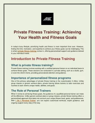 Private Fitness Training: Achieving Your Health and Fitness Goals